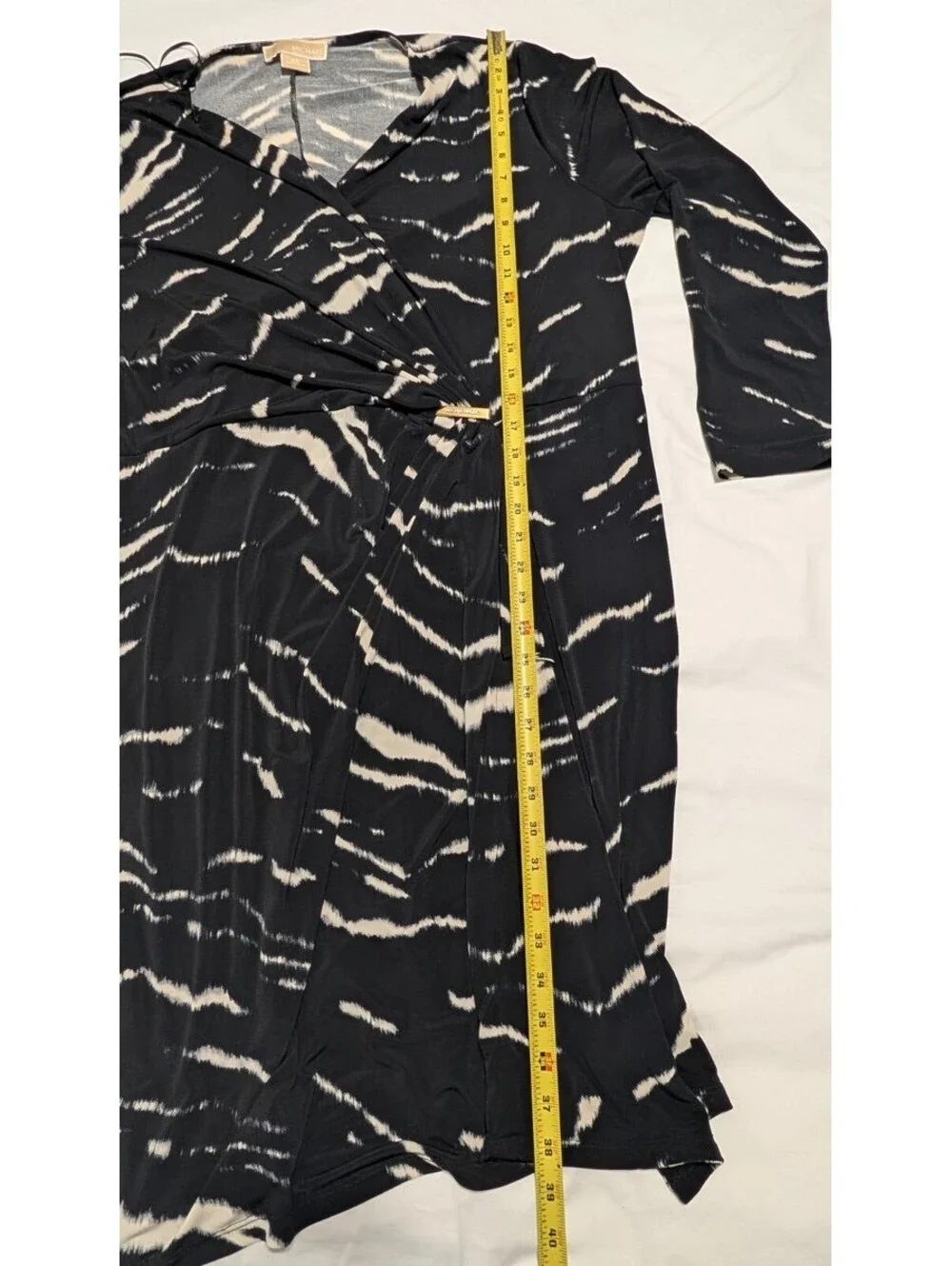 Michael Kors Black White Animal Print V-Neck Faux Wrap Dress Size 2X